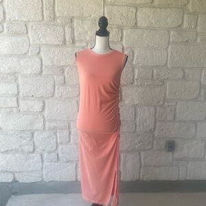 Nation LTD Pink Ruched Sheath Midi Dress Sz Medium NWT